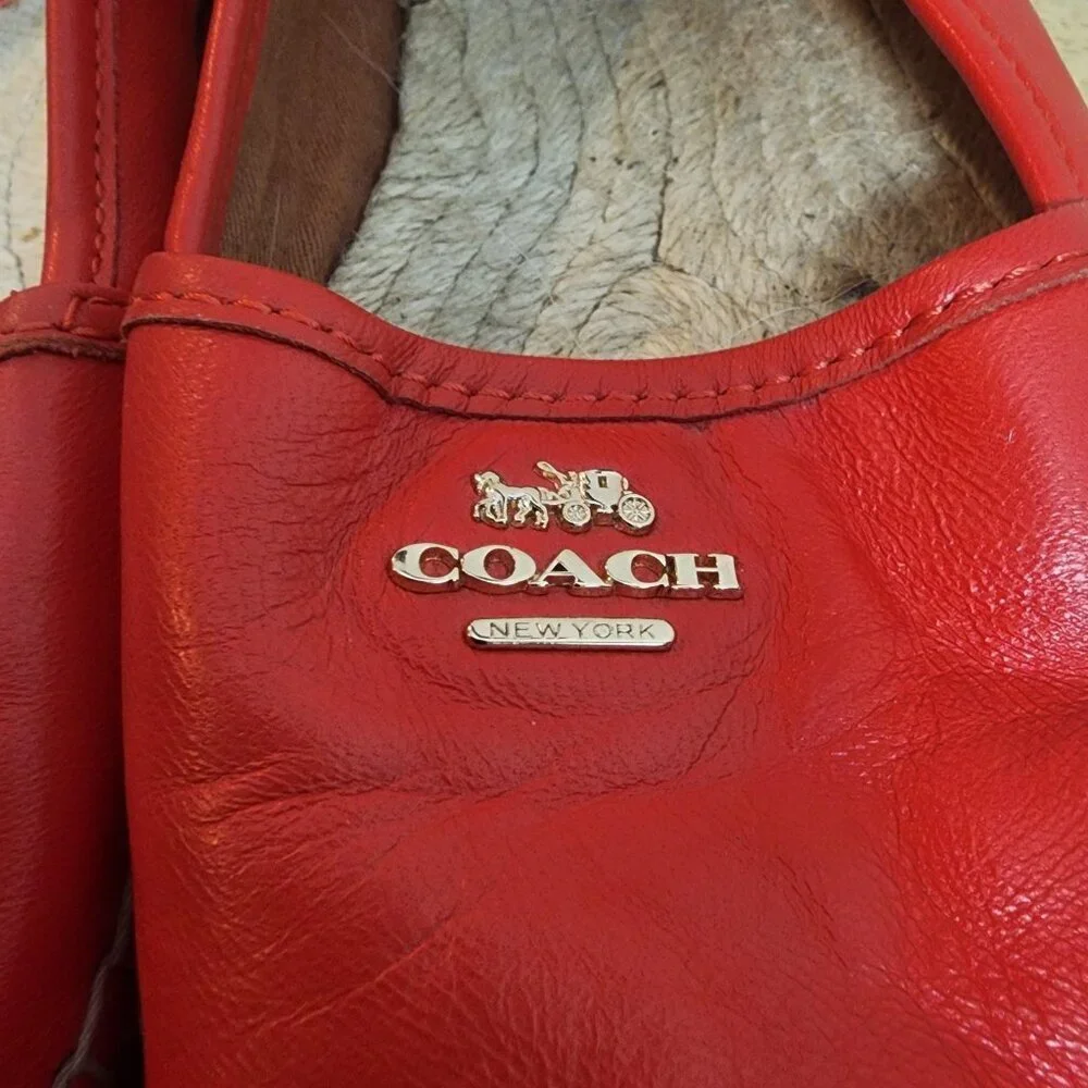 Coach Shoes Womens Size 7.5 Red Leather Espadrille Flats Logo Casual